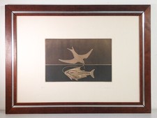 ⚜️ LITOGRAFIA FRANCESCO CASORATI COLOMBA E PESCE FIRMATA NUMERATA GRAFICA TORINO