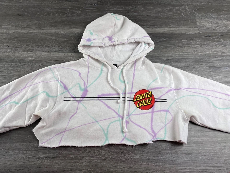 SANTA CRUZ графический логотип пуловер белый Croptop с капюшоном толстовка женщин средний - Изображение 3 из 4