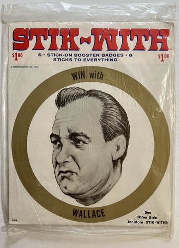 GEORGE WALLACE 1968 RARE & ODDBALL STIK-WITH CAMPAIGN STICKERS MINT IN PACKAGE - Picture 2 of 2