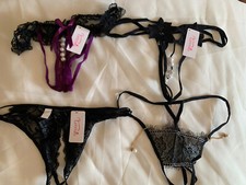 Letrists Pearl G String Black Panties Set of 4 Size M