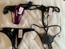 Letrists Pearl G String Black Panties Set of 4 Size M