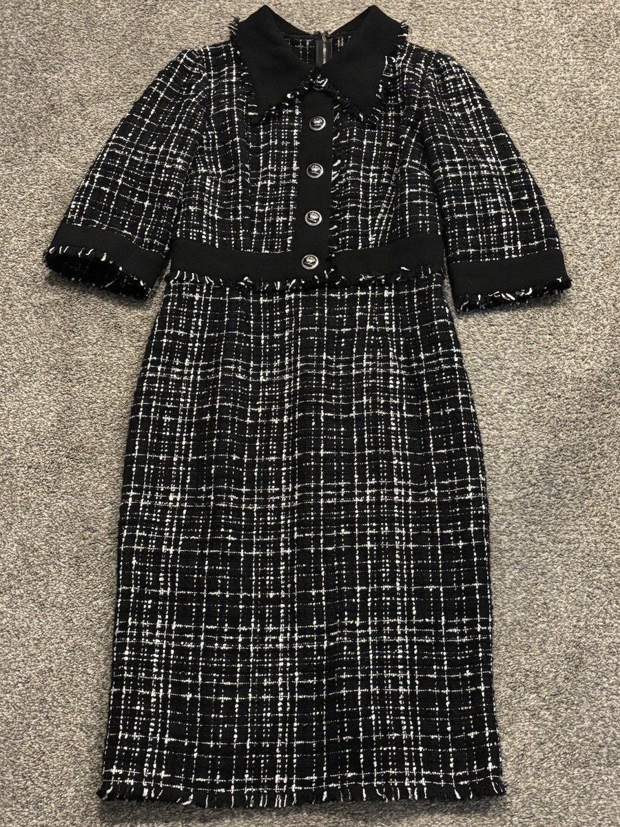 Dolce And Gabbana Black White Frayed Tweed Midi Dress Size 44 US 8 New With  Tags | eBay