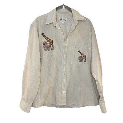 Get Lucky Zoo Safari Animal Giraffe L/S Button-up Shirt Rhinestones Teacher M