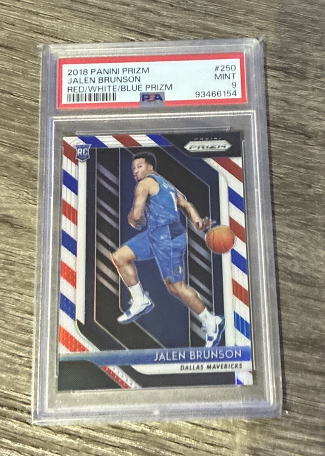 2018-19 Prizm Jalen Brunson RC Prizms Red White and Blue #250 Knicks PSA 9