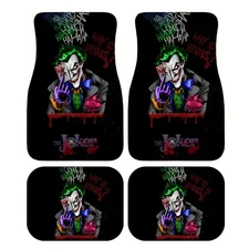4pcs WB Suicide Squad Joker Car Floor Mats - Vibrant Movie-Themed Design, Durabl