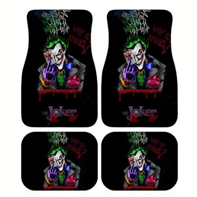 4pcs WB Suicide Squad Joker Car Floor Mats - Vibrant Movie-Themed Design, Durabl