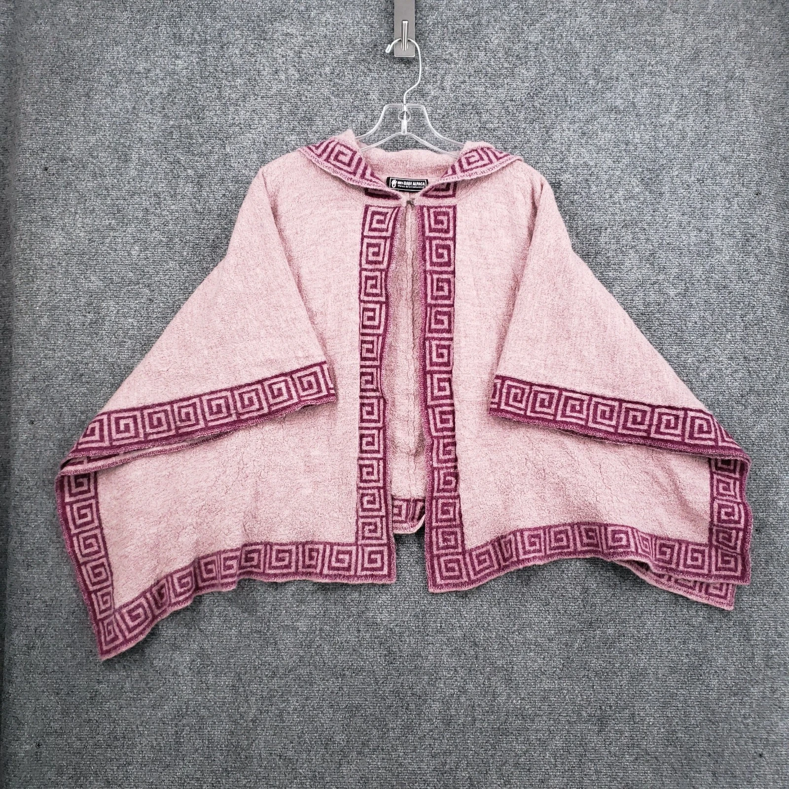 Manos de La Comunidad Poncho Cardigan Sweater Womens Pink Baby Alpaca Hooded