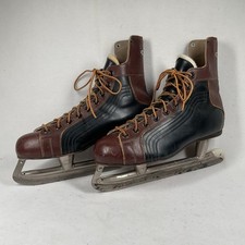 Vintage CCM Special Leather Ice Hockey Skates Mens Size 10.5 Brown Black 50s 60s