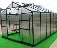 8ft wide Aluminium Greenhouse - Twinwall Polycarbonate, Base Anchors Included
