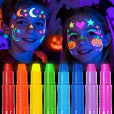 8 Neon Face Paint Sticks, Glow in the Dark Black Light Body Paint for Kids