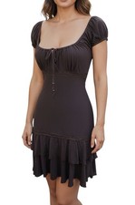 Jane Norman Ladies Brown Crochet Trim Milkmaid Gypsy Casual Party Dress Size 12