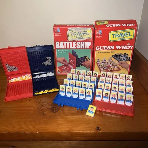 Lot of 2 Milton Bradley Vintage Mini Travel Board Games Battleship & Guess Who?