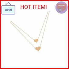 Layered Heart Pendant Necklace, 14k Gold Plated Love 2 Heart Tiny Dainty