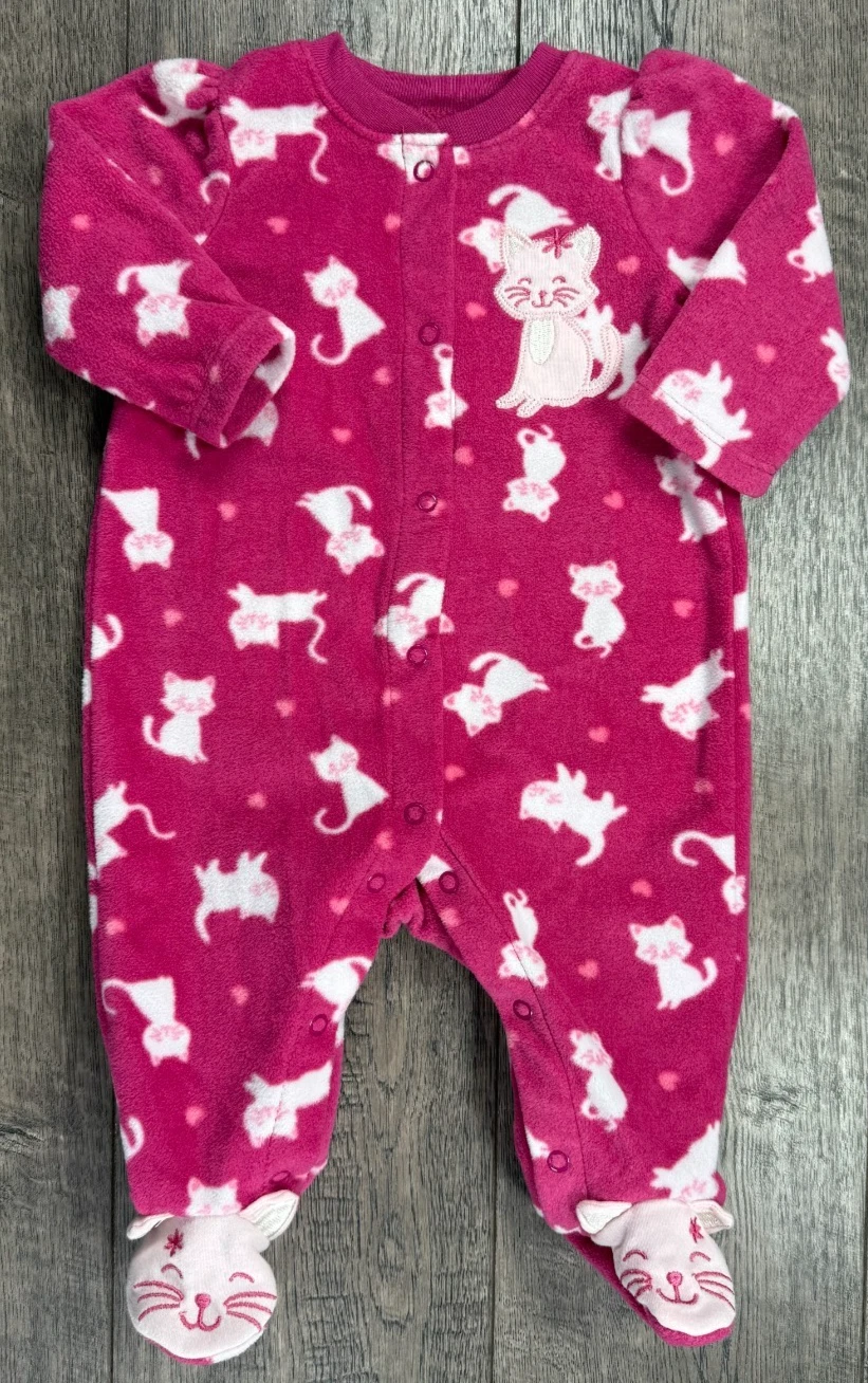 Baby Girl Clothes Little Wonders 0-3 Month Pink Kitty Fleece Footed Outfit
