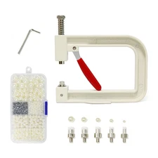 Pearl Setting Machine, Pearl Hand Press Tools with White Pearl Beads, Rivet S...