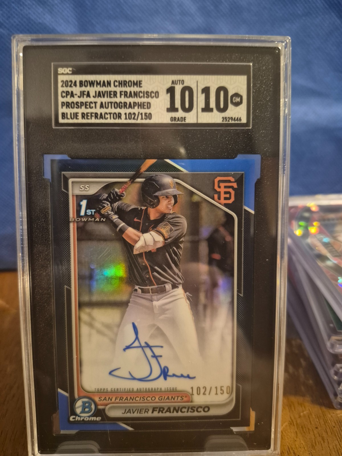 2024 Bowman Chrome Javier Francisco Auto Blue Refractor 1st #102/150 SGC 10