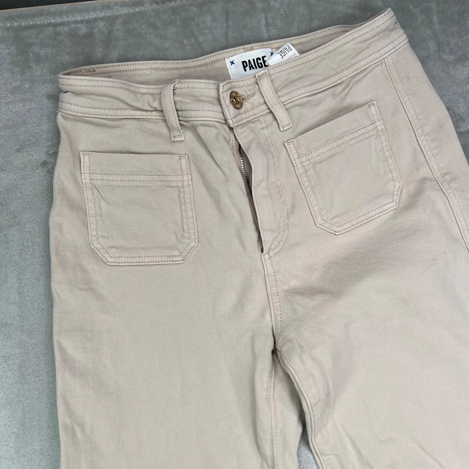 Jeans feminino Paige Leenah 25 bege cintura alta perna larga bolsos jeans stretch - Imagem 4 de 4