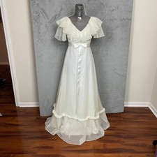 Vintage 70s Cream Prairie Maxi Dress Small Ruffle Bow Cottagecore Bridal Gown