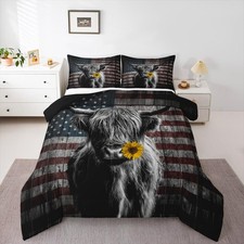 Highland Cattle Bedding Set Sunflower Highland Cow Comforter Set for Kids Boy...