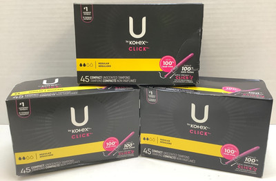 U by Kotex Click Compact Tampons, Regular, Unscented, 45ct, 3pk