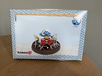New The SMURFS 40623 Super Smurf Drummer Drum Set  Figure  1997 Schleich RARE