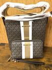 Michael Kors Jet Travel Small Shoulder Messenger Crossbody Bag Brown Wallet Set