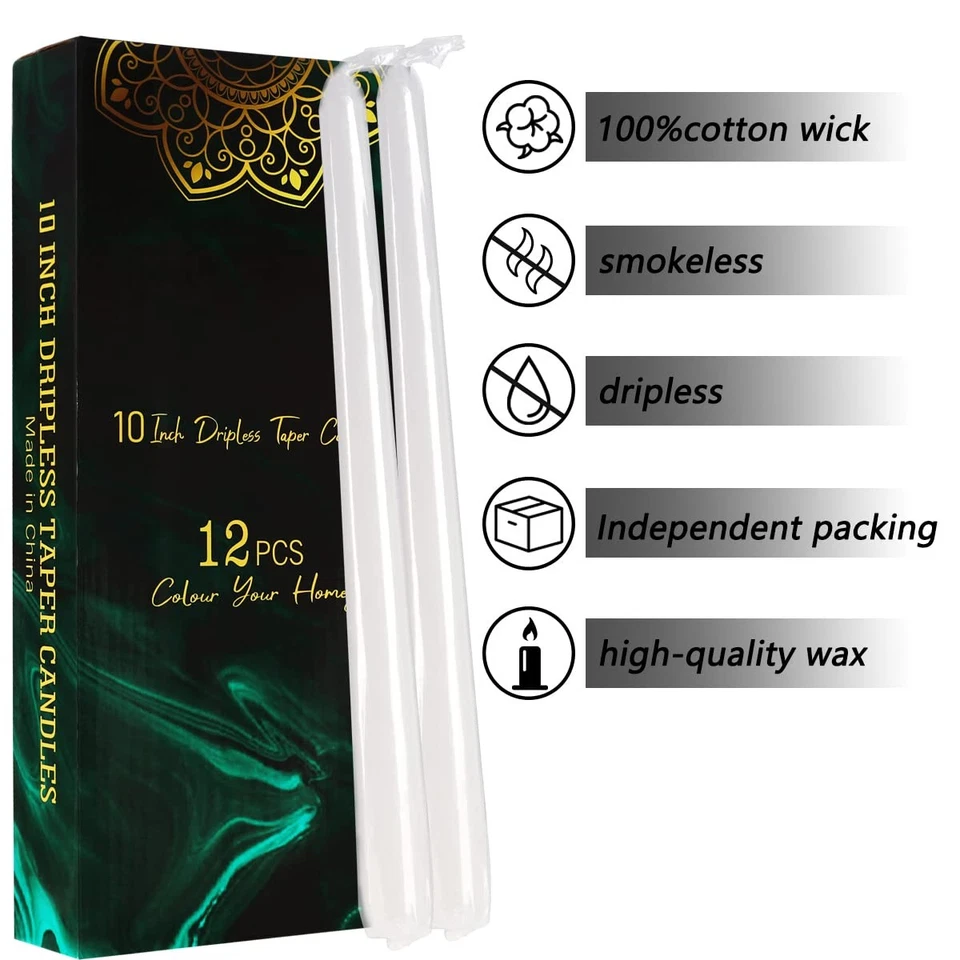 Dripless Taper Candles - Unscented White Candles Bulk Candle Sticks Long Burning - Image 2 of 4