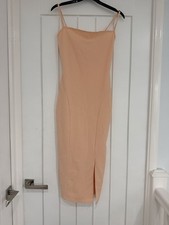PrettyLittleThing Peach Square Neck Strappy Bodycon Midi Dress UK 6 (EUR 34)