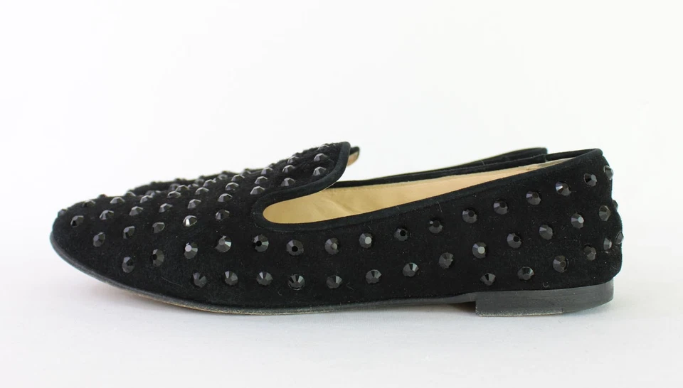 Zapato mocasín plano Giuseppe Zanotti para mujer negro gamuza con cuentas 37 1/2 EE. UU. 7,5 Foto 3 de 4
