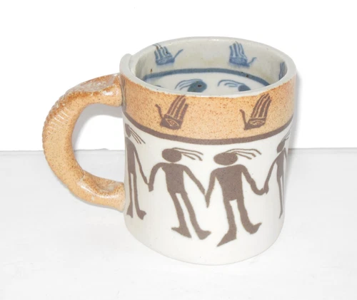 Buzzard Mountain Pottery Siegele & Haley Coffee Mug Signed Holding Hand Figures