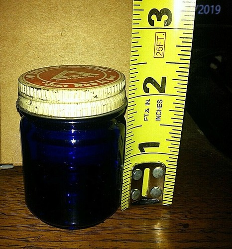 Tarro botella de medicina de vidrio azul cobalto vintage VICKS VAPORUB VV #6 - Imagen 4 de 9
