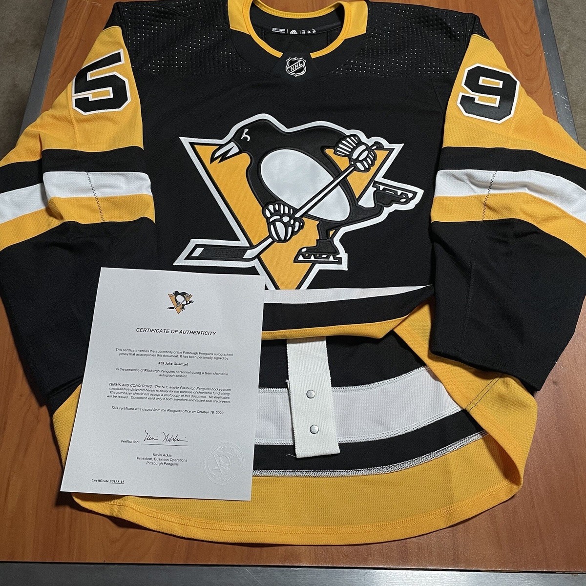 Signed MiC Adidas Authentic Jake Guentzel Pittsburgh Penguins Jersey Black  58