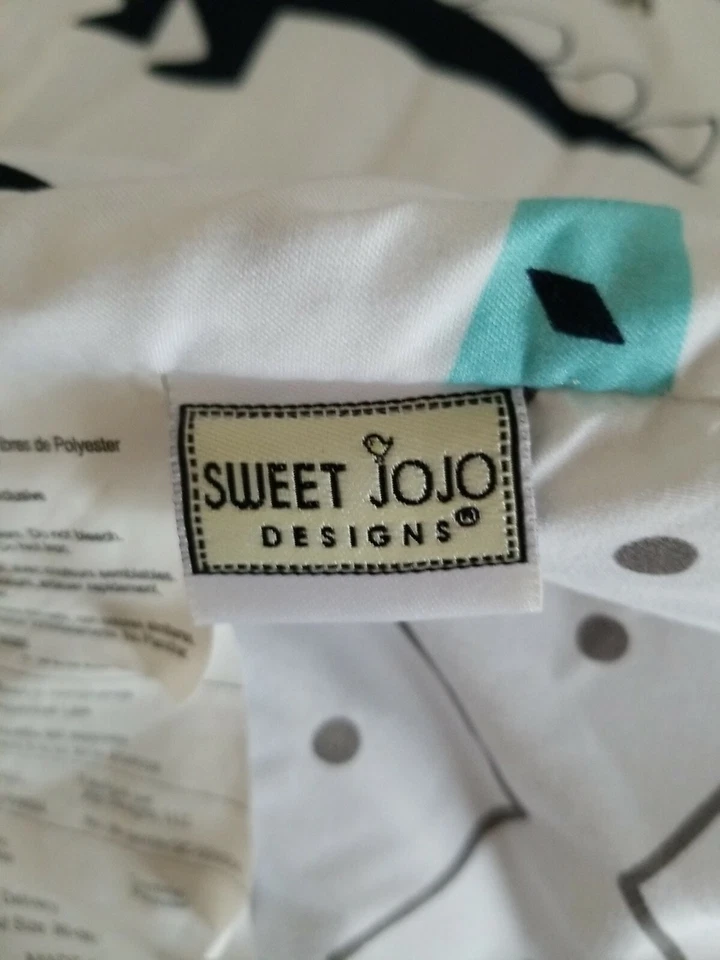 Juego de cama completo Sweet Jojo azul marino gris blanco verde lima dinosaurios niñas niños, usado en excelente estado Foto 4 de 4