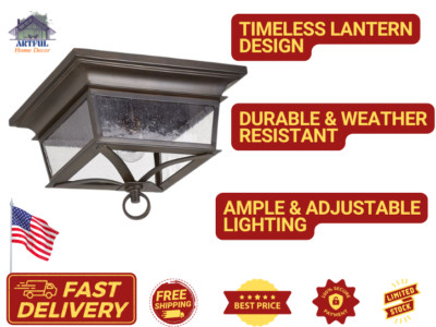 Quorum Pavilion 2-Light Outdoor Flush Ceiling Lantern, Oiled Bronze 3730-14-86