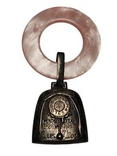 Vintage Sterling Silver WEB Baby Rattle 1956 Pink MOP Mother Pearl Tassle Birth