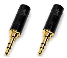  2 Two Genuine REAN NYS231BG 3.5mm 3-Pole 1/8" Stereo Gold/Black Headphone Plug