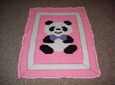 Crochet 28x38 Panda baby afghan pink nursery handmade
