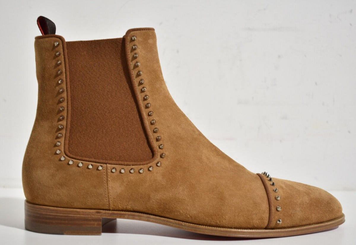 Christian Louboutin Mens Chelsea Cloo Flat Cinnamon Brown Suede