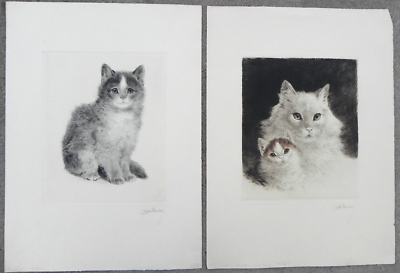 Kurt Meyer-Eberhardt 1895-1977 PAIR cat etchings noted animalier