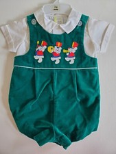 NEW VTG 80s GREEN VELVET XMAS HOLIDAY ROMPER Marching Band Bears SZ 3-6 MO BOY