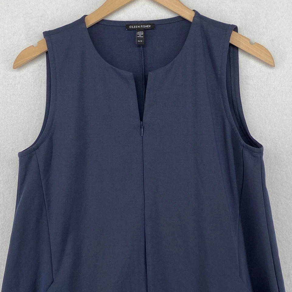 EILEEN FISHER 连衣裙 XS 有机棉混纺 Ponte 拉链换档无袖蓝色 — 第 4/4 张图片