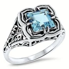 CLASSIC ART DECO STYLE GENUINE BLUE TOPAZ 925 STERLING SILVER FILIGREE RING 703X