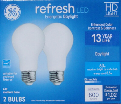 2 Pack GE Refresh 60 Watt EQ A19 Energetic Daylight Dimmable LED Light Bulb 60w 