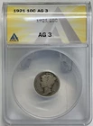 1921 10C ANACS AG 3 (Key Date) Mercury Silver Dime