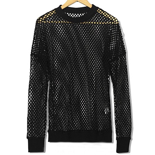 Camiseta de malla de red de pesca para hombre con hombro con gota para el torso elástico informal punk gótico - Imagen 11 de 12