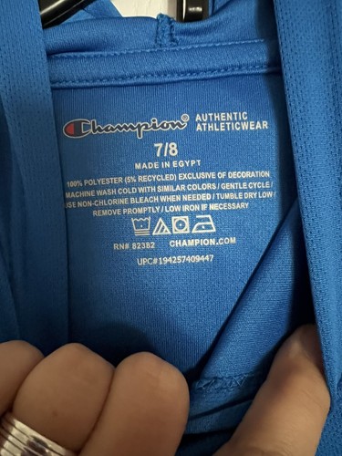 Champion Hoodie Thin Long Sleeve Youth 7/8 Blue Logo - Picture 5 of 6