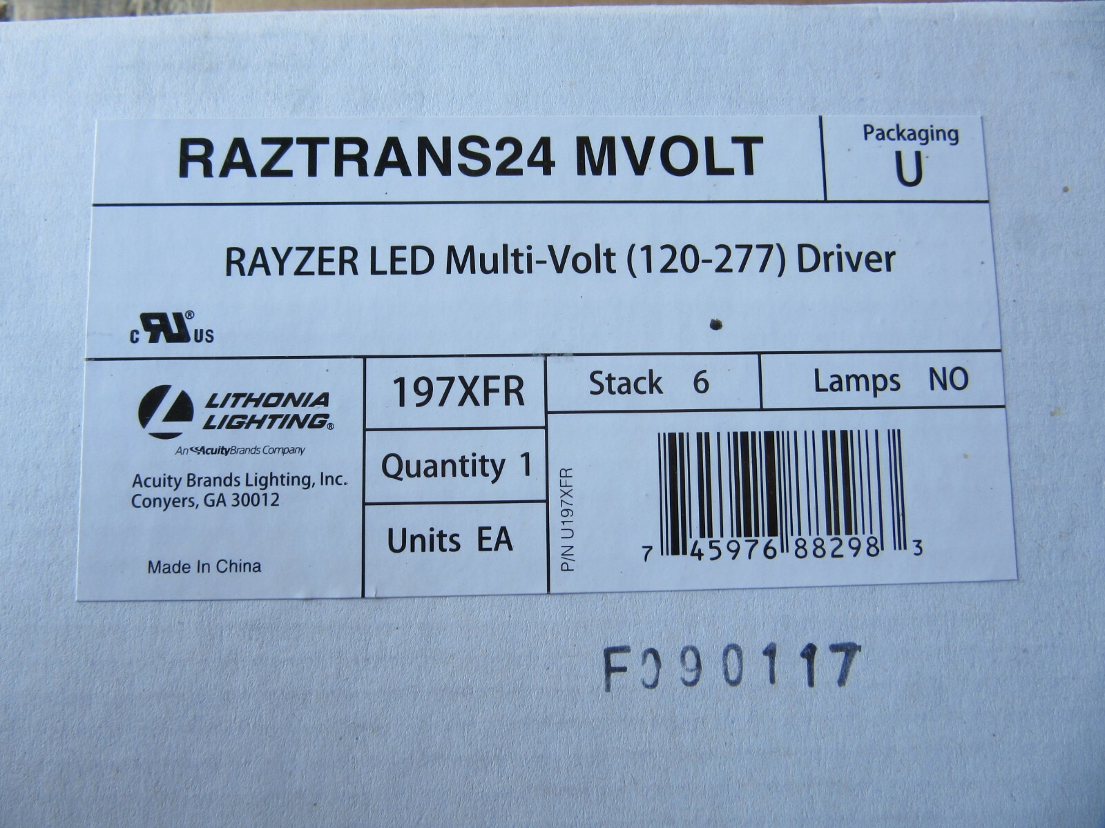 Lithonia RAZTRANS24 MVOLT Rayzer LED Driver 120-277V NEW!!! in Factory ...