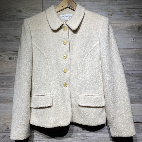 Jones New York Vintage Textured Wool Button-Up Jacket Blazer Size 6 Lined Ivory