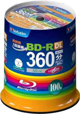 Verbatim Rohling Blu-ray BD-R DL 50GB 1-6x Inkjet Printab100 Discs VBR260RP10...
