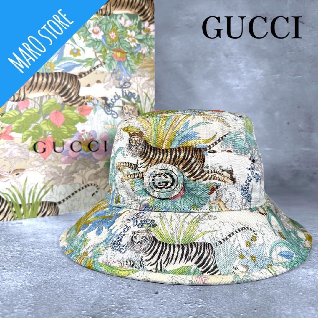【希少/超美品】GUCCI グッチ タイガー バケットハット マルチカラー グッチ×ザノースフェイスGUCCI×THE NORTH FACE ロゴ総柄